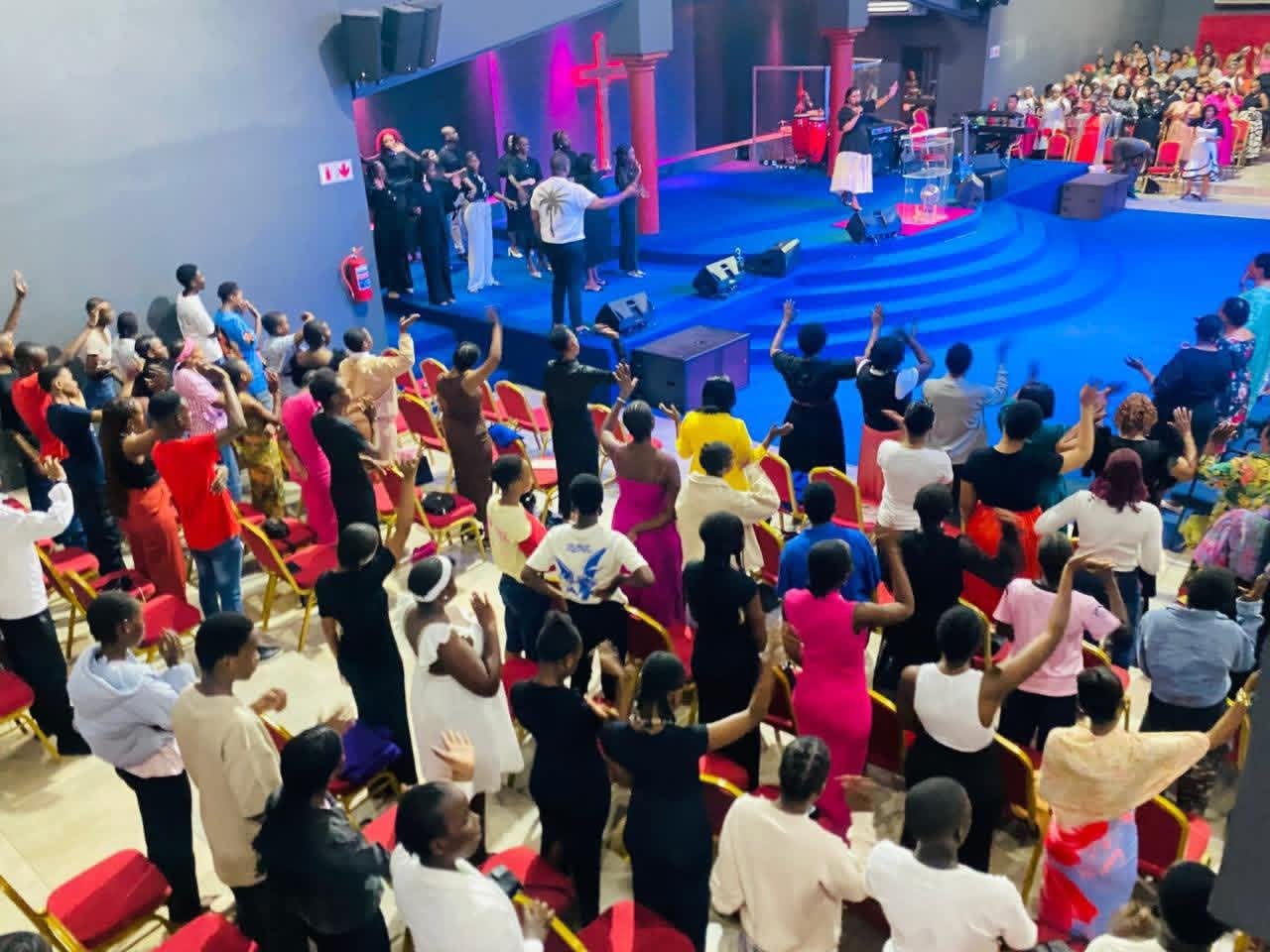 Church members connecting after a worship service